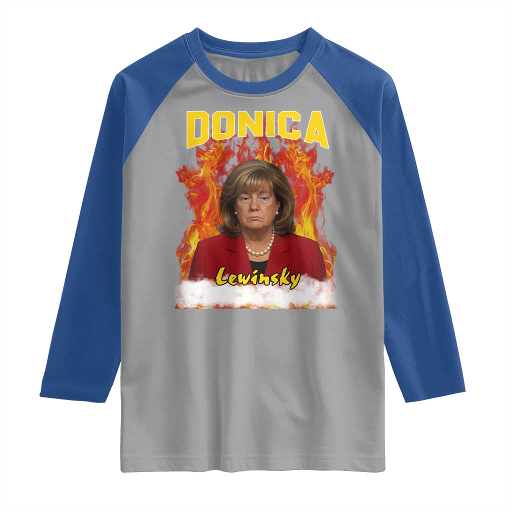 Donica Lewinsky Fire Trump Meme Raglan Shirt Viral Scandal Parody Political Roast Vibes TS02 Sport Gray Royal Print Your Wear