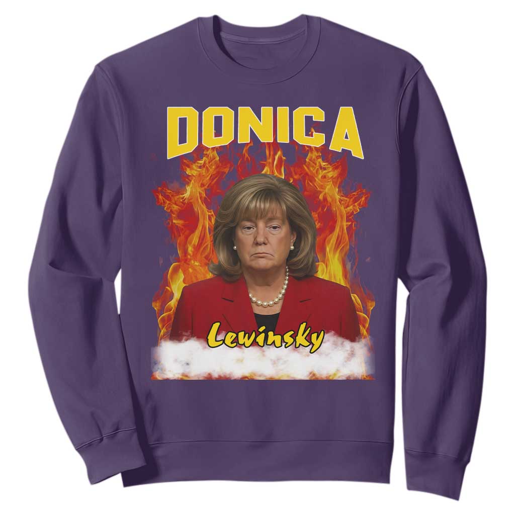 Donica Lewinsky Fire Trump Meme Sweatshirt Viral Scandal Parody Political Roast Vibes TS02 Purple Print Your Wear