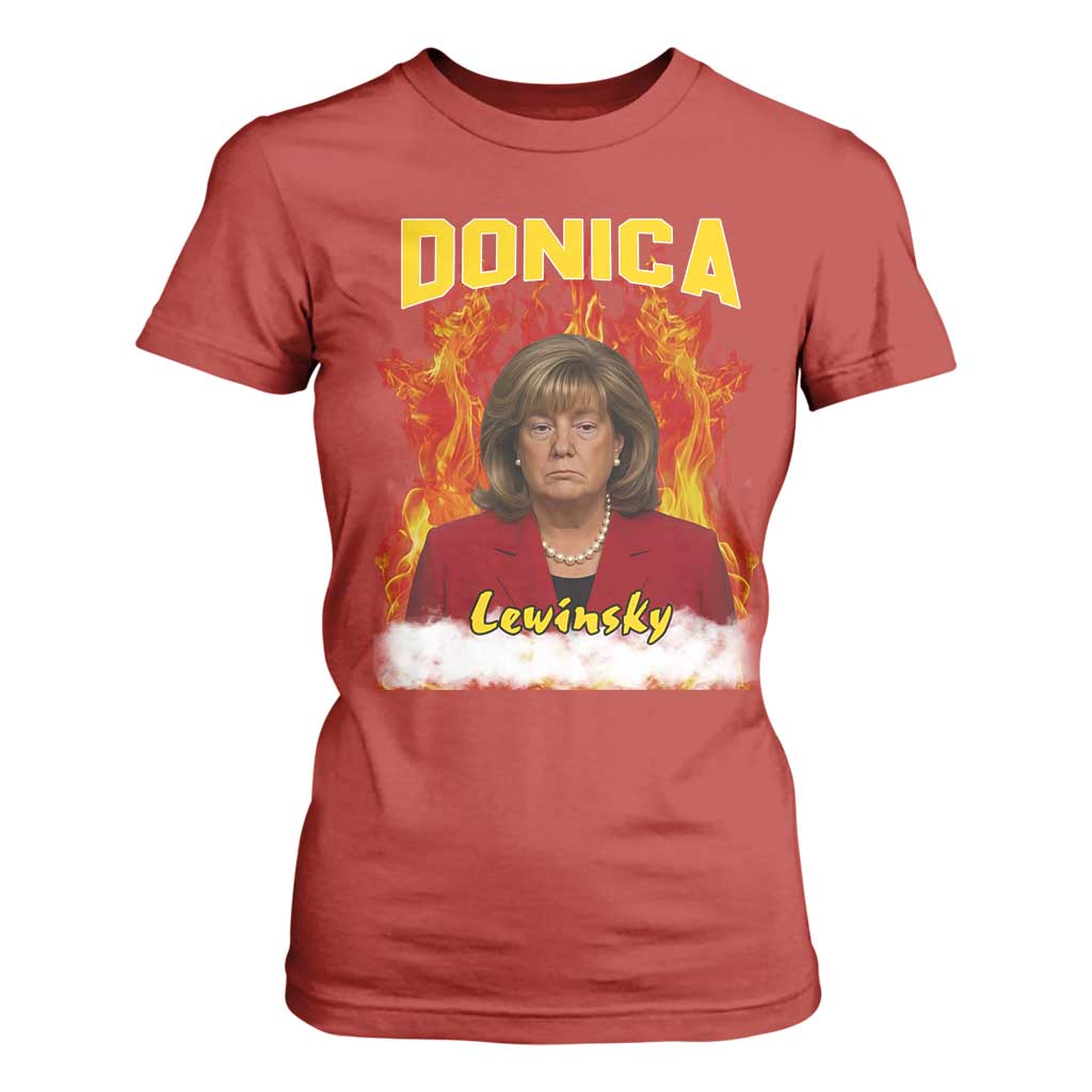 Donica Lewinsky Fire Trump Meme T Shirt For Women Viral Scandal Parody Political Roast Vibes TS02 Red Print Your Wear