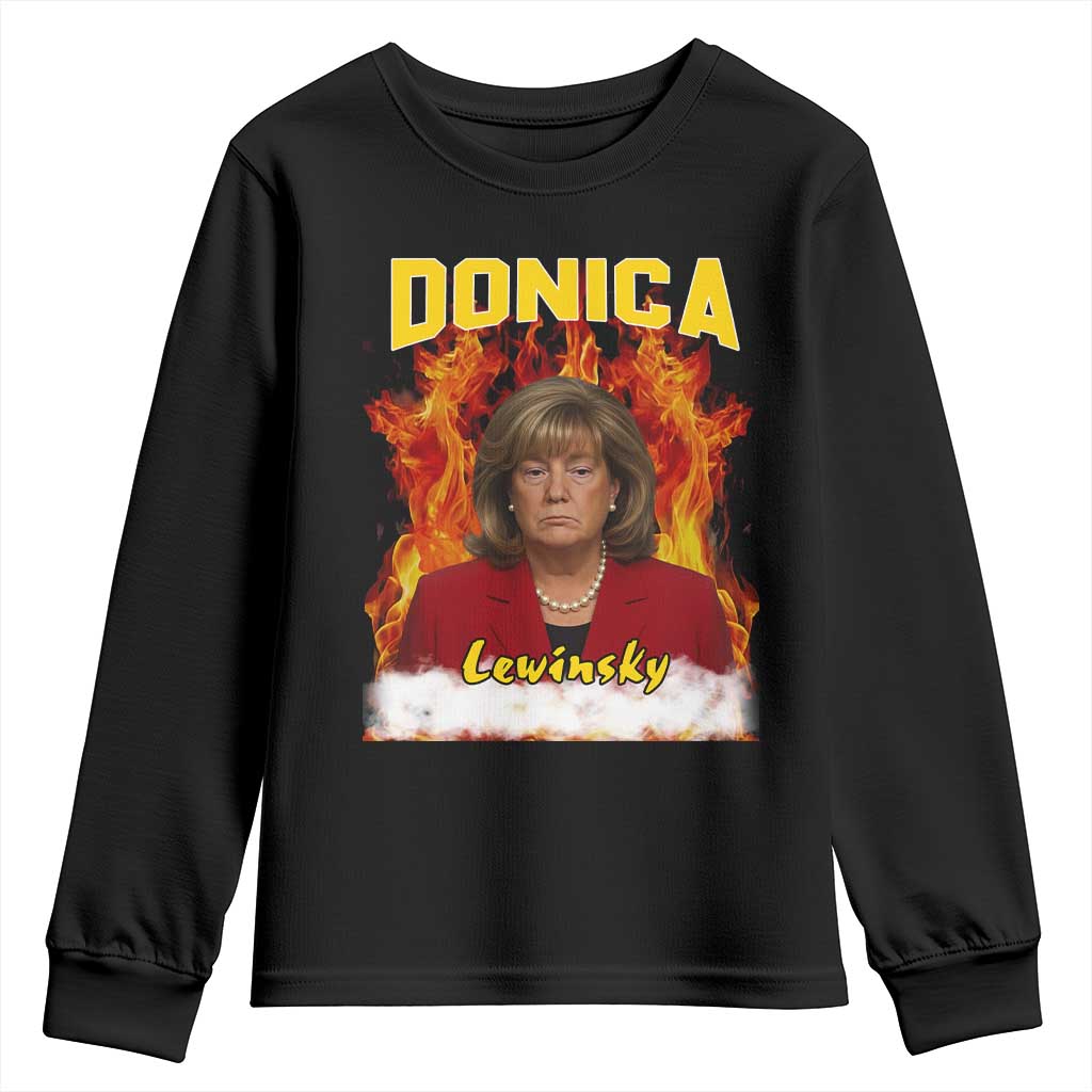 Donica Lewinsky Fire Trump Meme Youth Sweatshirt Viral Scandal Parody Political Roast Vibes TS02 Black Print Your Wear