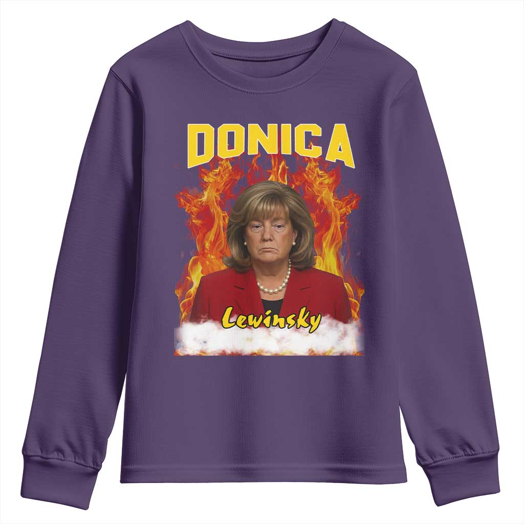 Donica Lewinsky Fire Trump Meme Youth Sweatshirt Viral Scandal Parody Political Roast Vibes TS02 Purple Print Your Wear