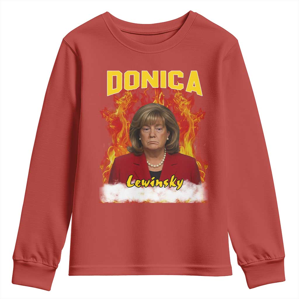 Donica Lewinsky Fire Trump Meme Youth Sweatshirt Viral Scandal Parody Political Roast Vibes TS02 Red Print Your Wear