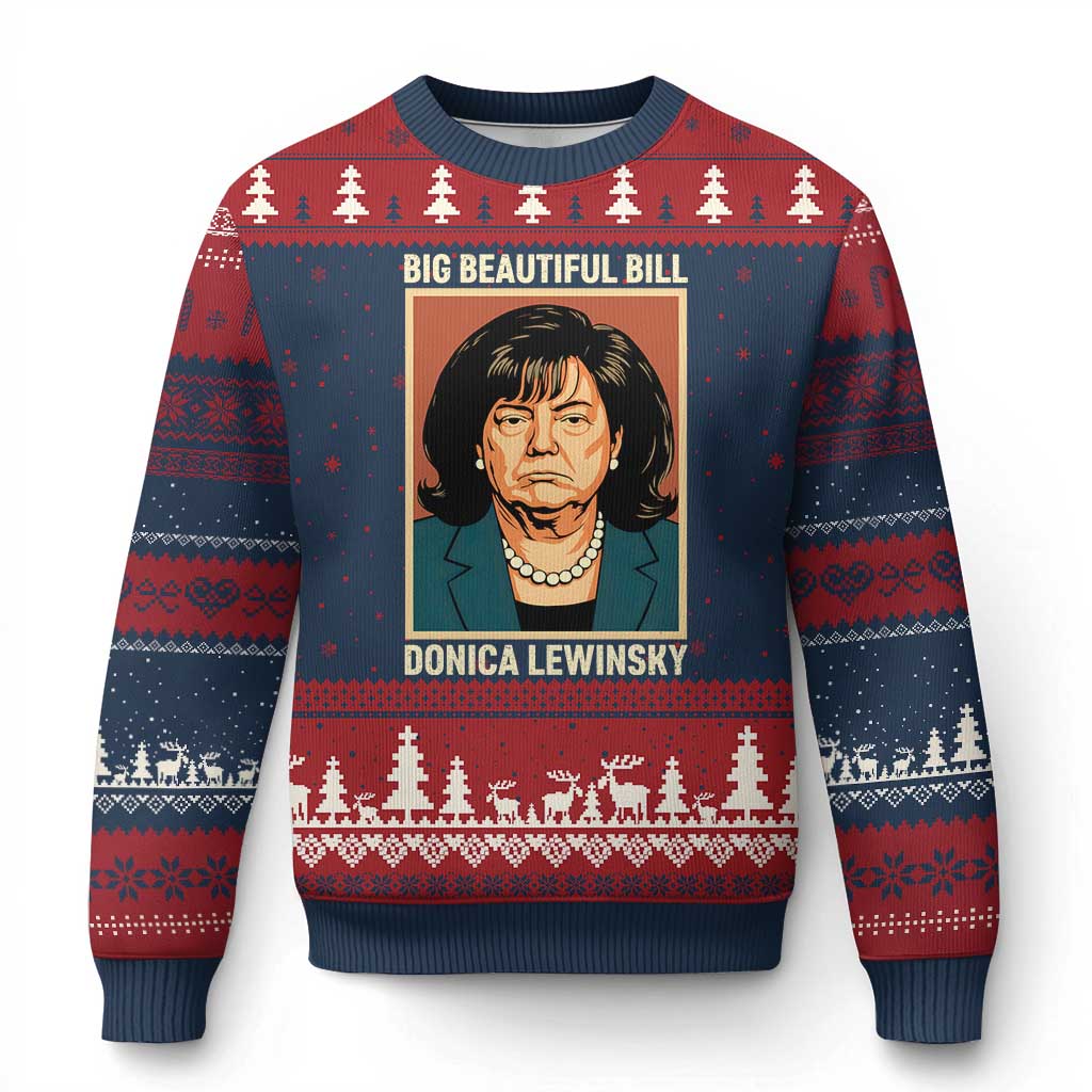 Big Beautiful Bill Donica Lewinsky Ugly Christmas Sweater Funny Political Trump Meme Vintage Parody TS02 Navy Red Print Your Wear