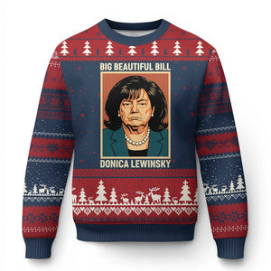 Big Beautiful Bill Donica Lewinsky Ugly Christmas Sweater Funny Political Trump Meme Vintage Parody TS02 Navy Red Print Your Wear