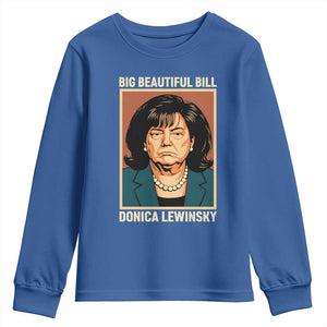 Big Beautiful Bill Donica Lewinsky Youth Sweatshirt Funny Political Trump Meme Vintage Parody TS02 Royal Blue Print Your Wear