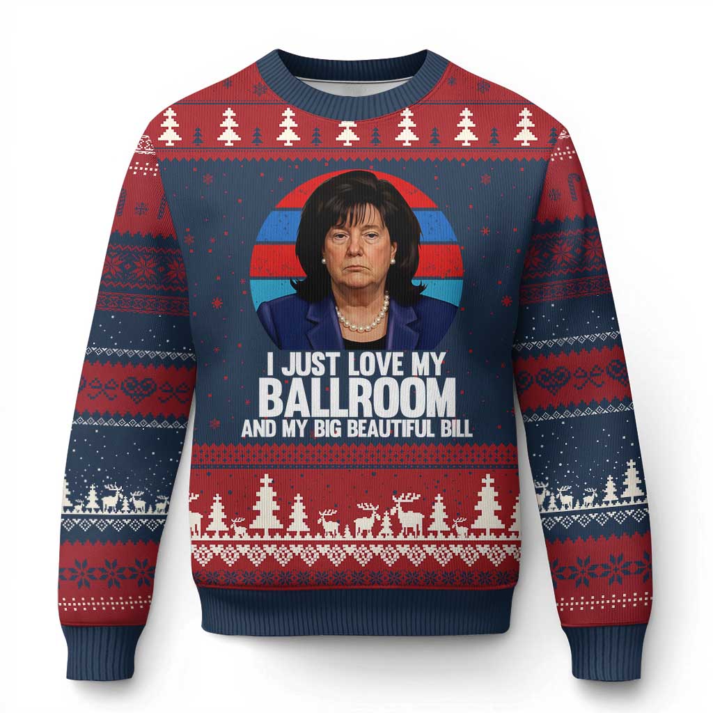 Funny Donica Lewinsky Viral Trump Meme Ugly Christmas Sweater Retro Big Beautiful Bill Political Roast Humor TS02 Navy Red Print Your Wear