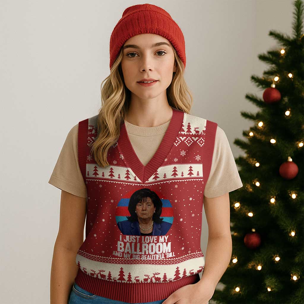 Funny Donica Lewinsky Viral Trump Meme V-Neck Knit Sweater Vest Retro Big Beautiful Bill Political Roast Humor TS02 Red Beige Print Your Wear