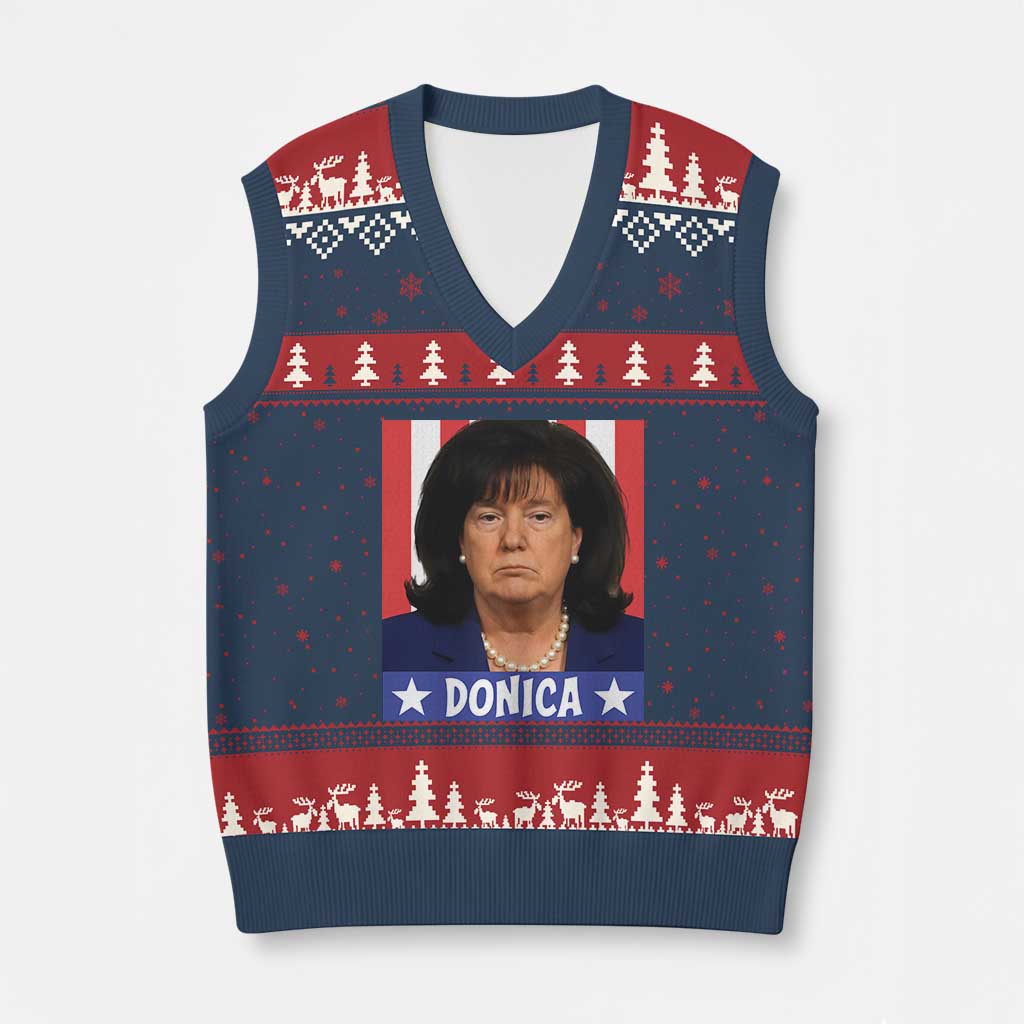 Donica Lewinsky Political Trump Meme V-Neck Knit Sweater Vest Hilarious Viral Internet Parody TS02 Navy Red Print Your Wear