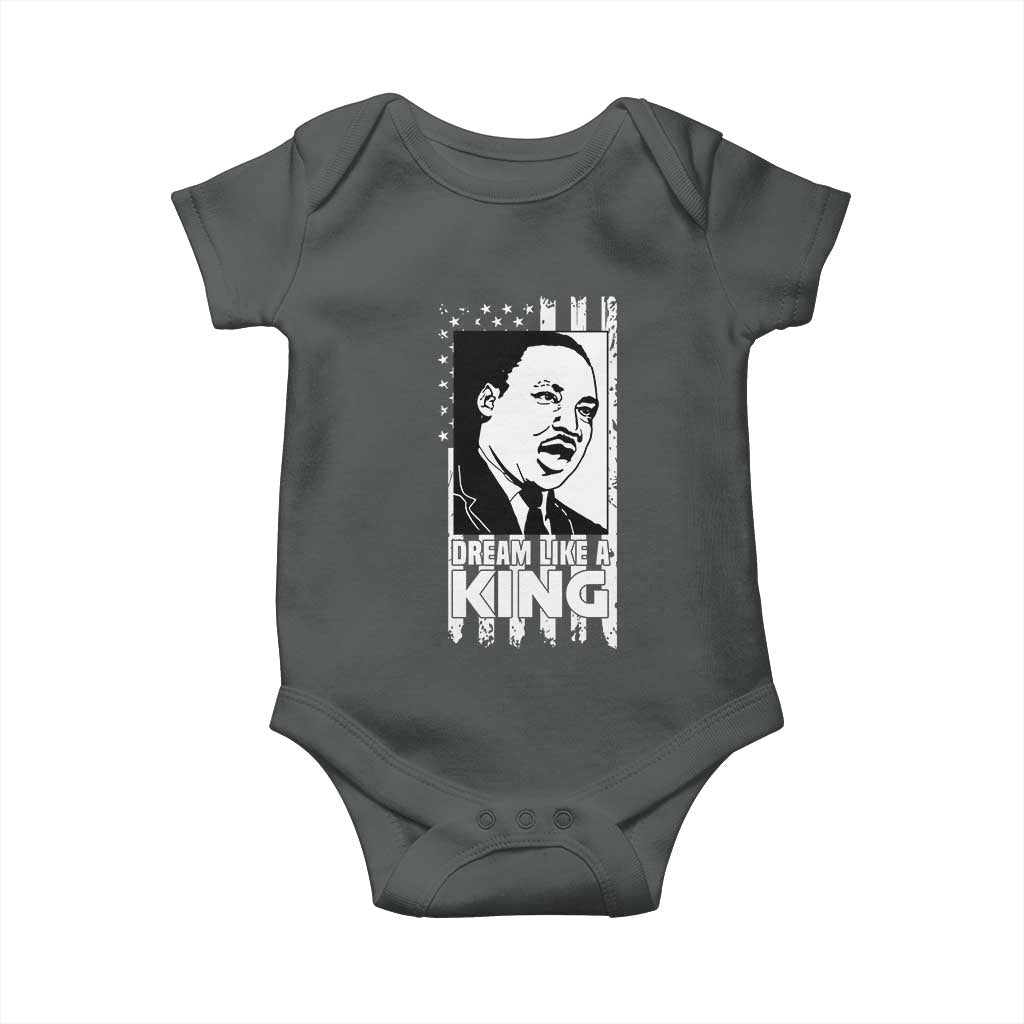Martin Luther King MLK Baby Onesie Dream Like A King Black History American Flag TS02 Dark Heather Print Your Wear