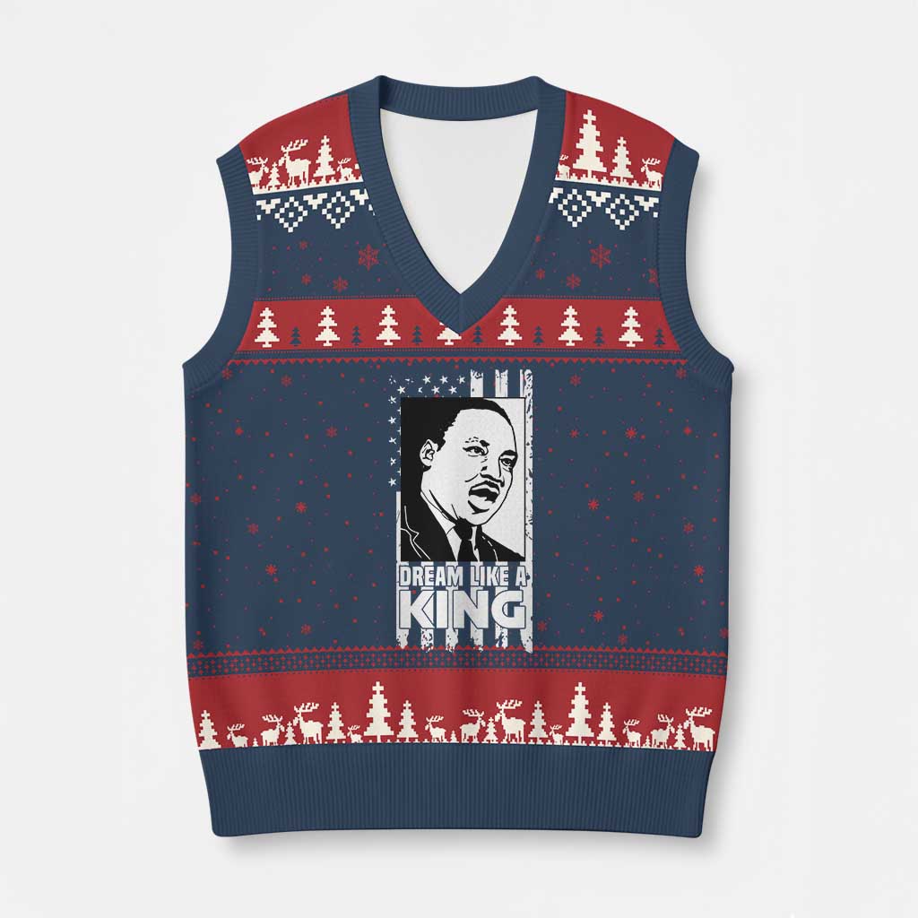 Martin Luther King MLK V-Neck Knit Sweater Vest Dream Like A King Black History American Flag TS02 Navy Red Print Your Wear