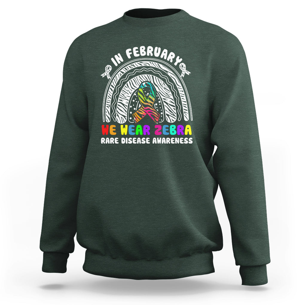 Rare Disease Day Shirts Sweatshirt In February We Wear Zebra Rare Disease Awareness Rainbow Zebra TS02 Dark Forest Green Printyourwear