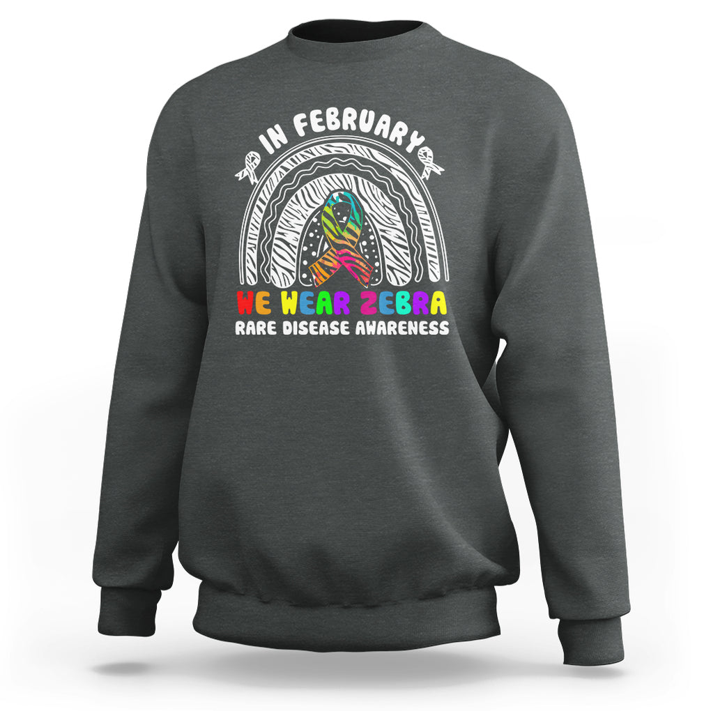 Rare Disease Day Shirts Sweatshirt In February We Wear Zebra Rare Disease Awareness Rainbow Zebra TS02 Dark Heather Printyourwear