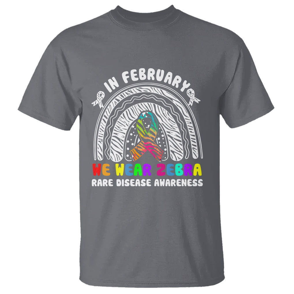 Rare Disease Day Shirts T Shirt In February We Wear Zebra Rare Disease Awareness Rainbow Zebra TS02 Charcoal Printyourwear
