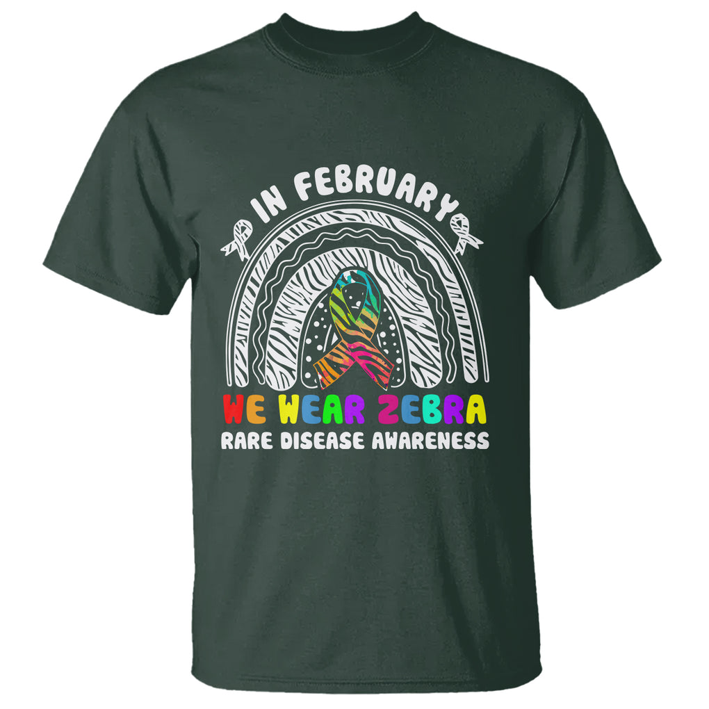 Rare Disease Day Shirts T Shirt In February We Wear Zebra Rare Disease Awareness Rainbow Zebra TS02 Dark Forest Green Printyourwear