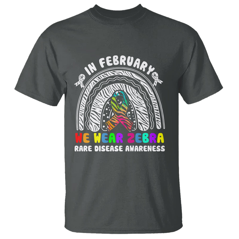 Rare Disease Day Shirts T Shirt In February We Wear Zebra Rare Disease Awareness Rainbow Zebra TS02 Dark Heather Printyourwear