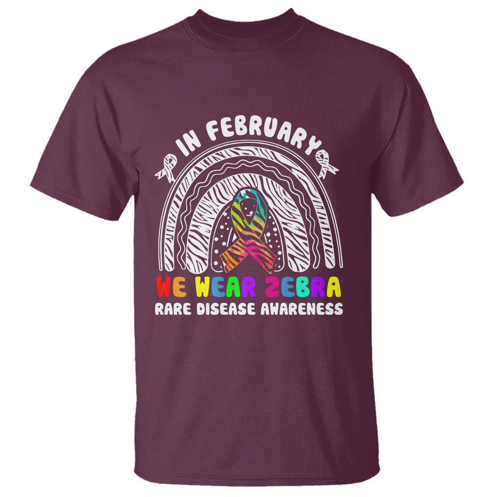 Rare Disease Day Shirts T Shirt In February We Wear Zebra Rare Disease Awareness Rainbow Zebra TS02 Maroon Printyourwear