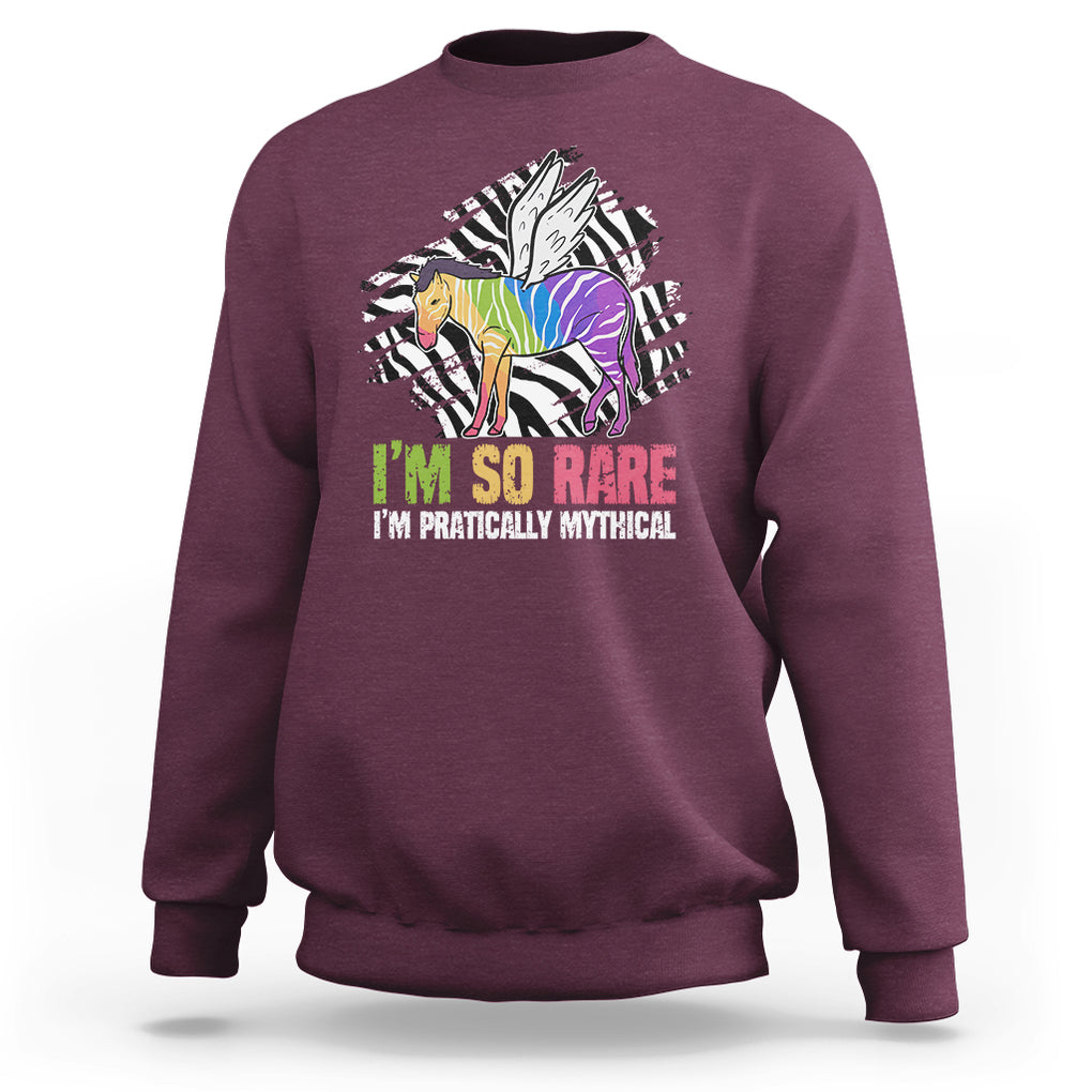 Rare Disease Day Shirts Sweatshirt Rare Disease I'm So Rare I'm Pratically Mythical Zebra Unicorn Zebra Ribbon TS02 Maroon Printyourwear