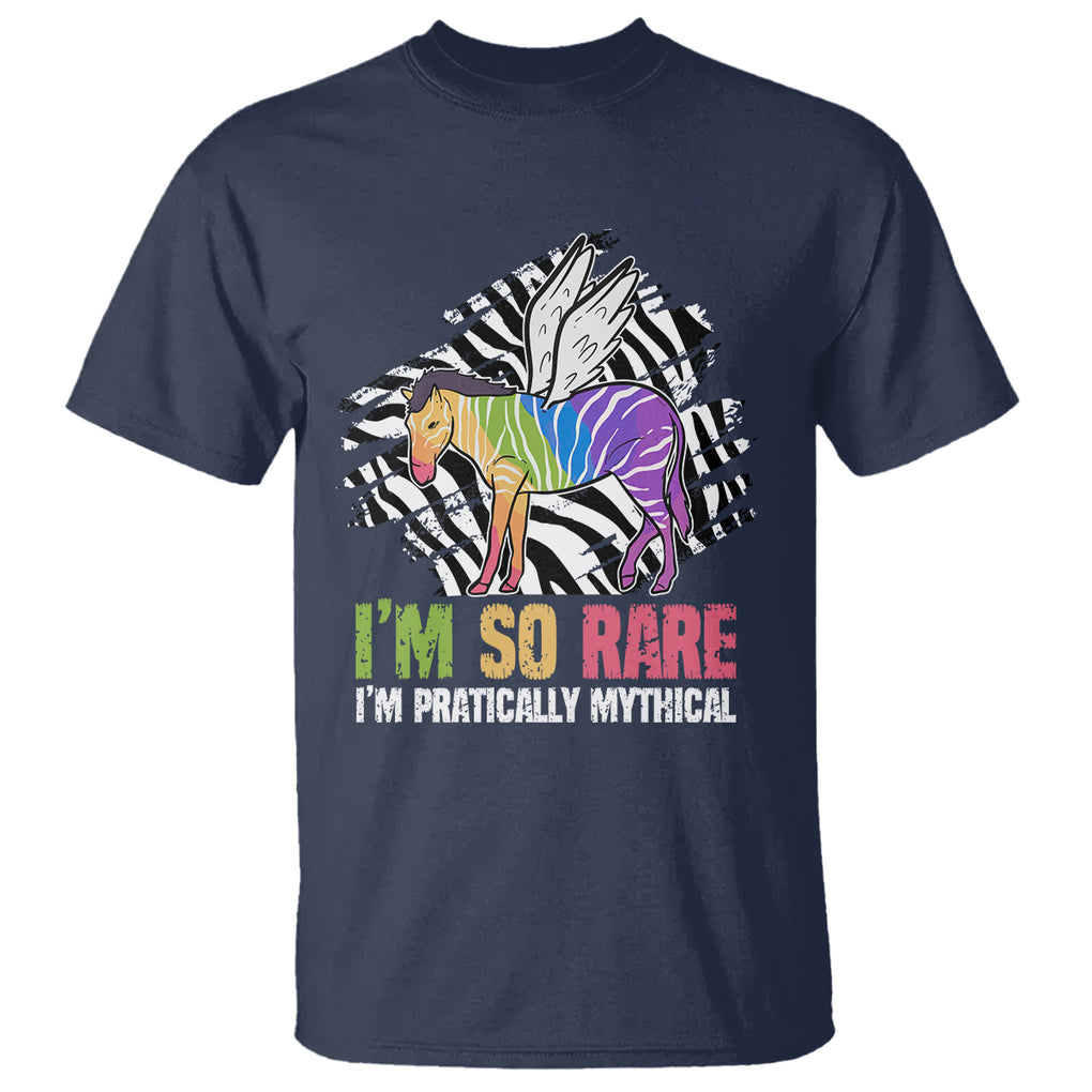 Rare Disease Day Shirts T Shirt Rare Disease I'm So Rare I'm Pratically Mythical Zebra Unicorn Zebra Ribbon TS02 Navy Printyourwear