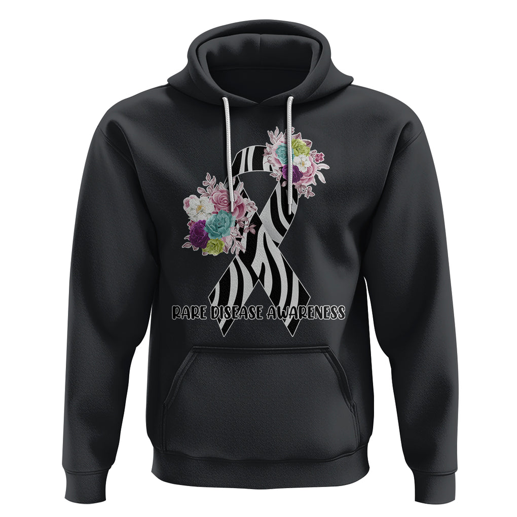 Rare Disease Day Shirts Hoodie Rare Disease Awareness Rare Disease Day Floral Zebra Ribbon TS02 Black Printyourwear
