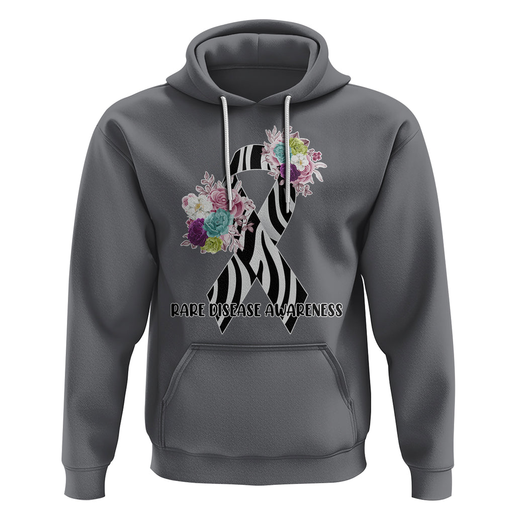 Rare Disease Day Shirts Hoodie Rare Disease Awareness Rare Disease Day Floral Zebra Ribbon TS02 Charcoal Printyourwear