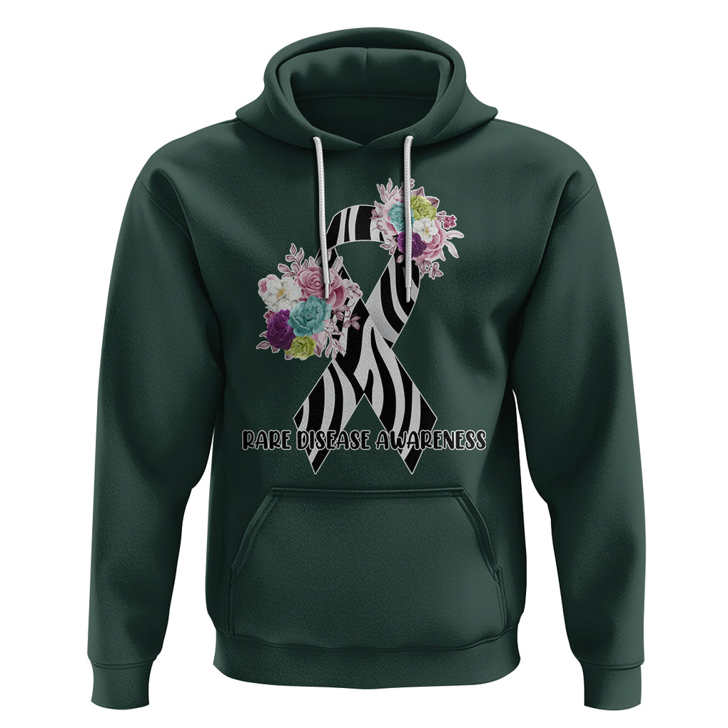 Rare Disease Day Shirts Hoodie Rare Disease Awareness Rare Disease Day Floral Zebra Ribbon TS02 Dark Forest Green Printyourwear