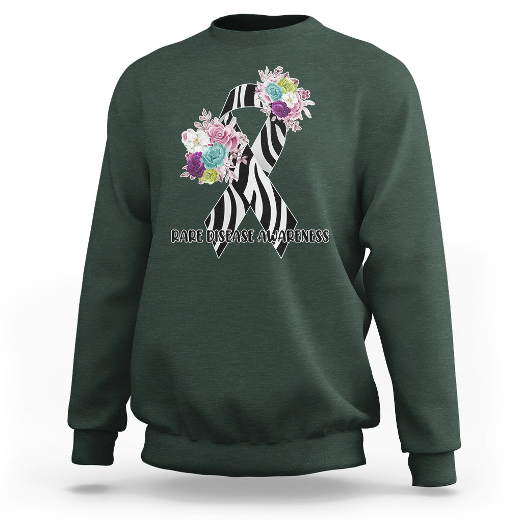 Rare Disease Day Shirts Sweatshirt Rare Disease Awareness Rare Disease Day Floral Zebra Ribbon TS02 Dark Forest Green Printyourwear