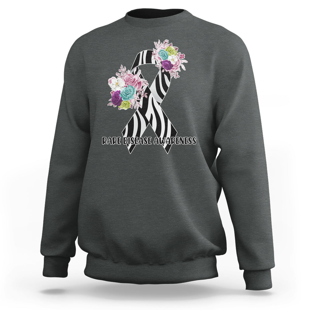 Rare Disease Day Shirts Sweatshirt Rare Disease Awareness Rare Disease Day Floral Zebra Ribbon TS02 Dark Heather Printyourwear
