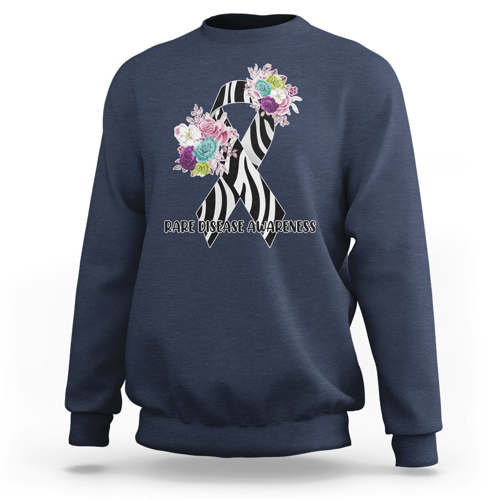 Rare Disease Day Shirts Sweatshirt Rare Disease Awareness Rare Disease Day Floral Zebra Ribbon TS02 Navy Printyourwear