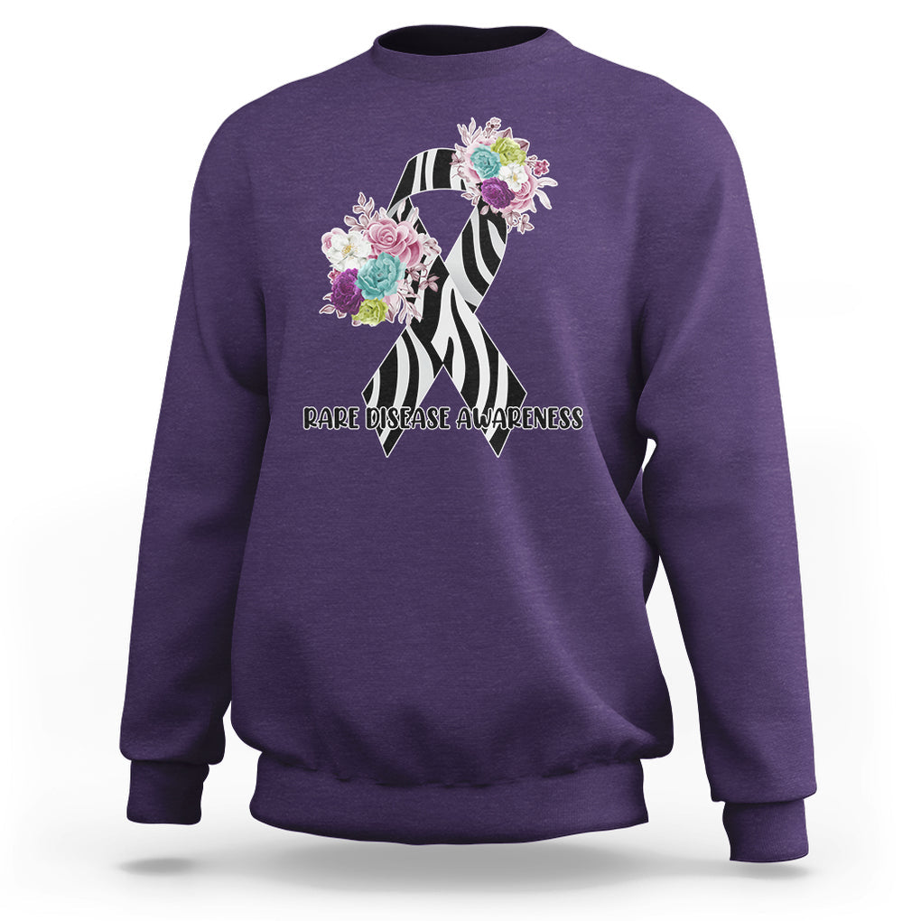 Rare Disease Day Shirts Sweatshirt Rare Disease Awareness Rare Disease Day Floral Zebra Ribbon TS02 Purple Printyourwear