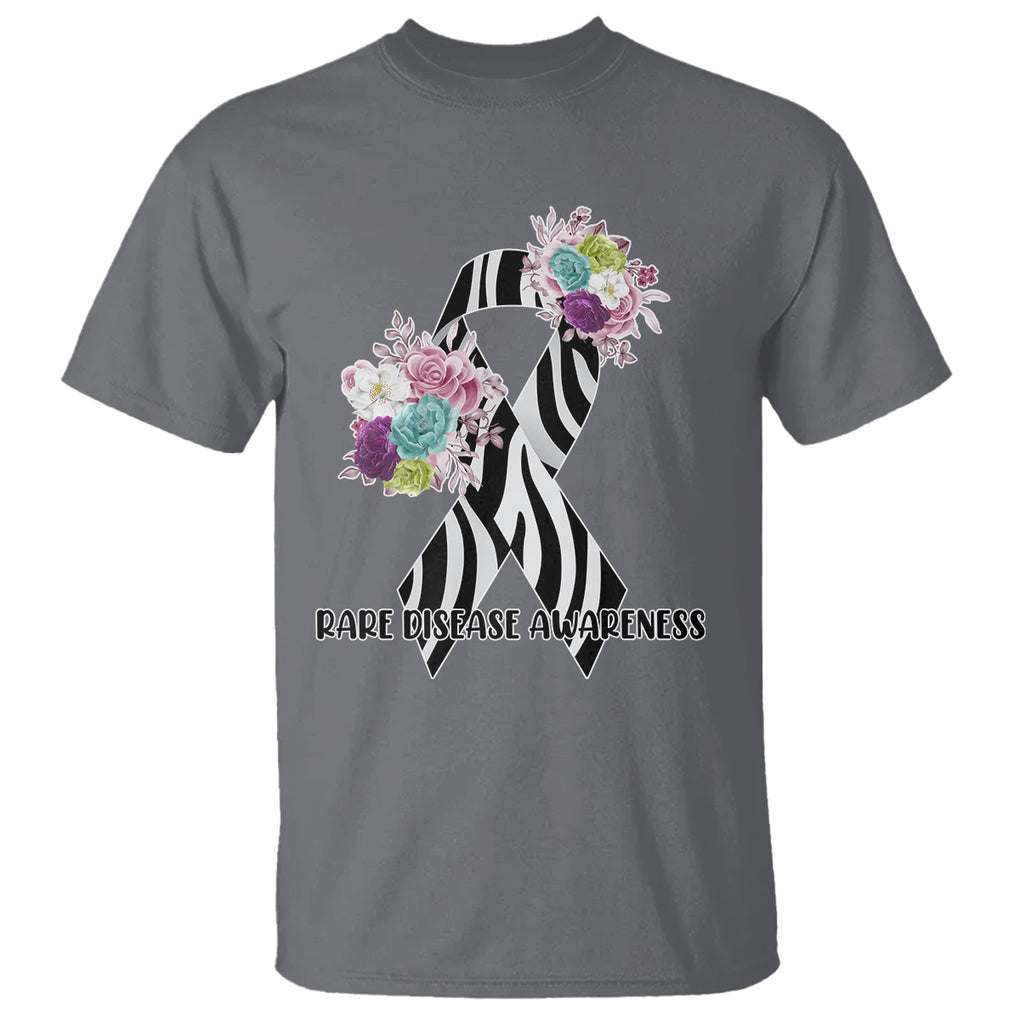 Rare Disease Day Shirts T Shirt Rare Disease Awareness Rare Disease Day Floral Zebra Ribbon TS02 Charcoal Printyourwear