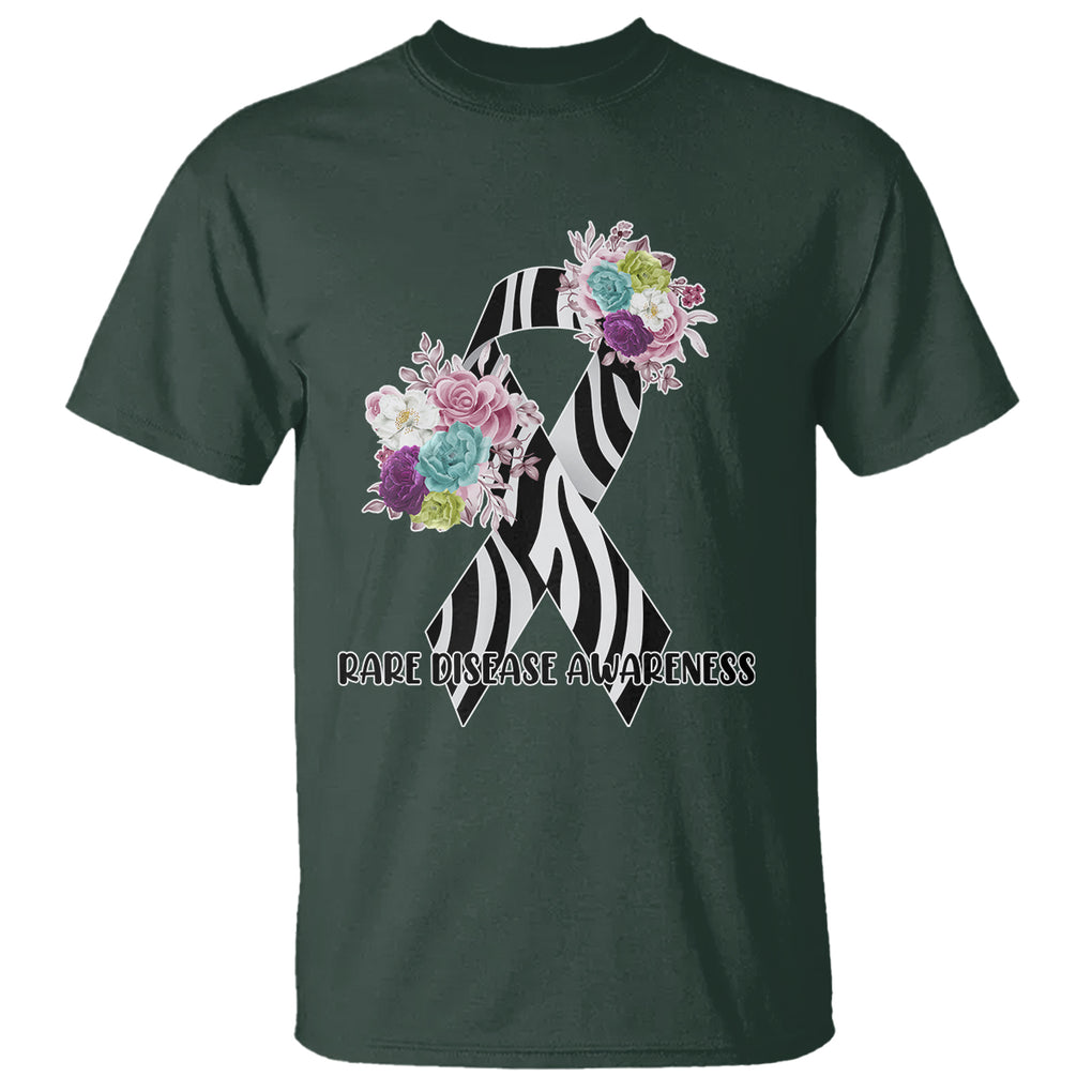 Rare Disease Day Shirts T Shirt Rare Disease Awareness Rare Disease Day Floral Zebra Ribbon TS02 Dark Forest Green Printyourwear
