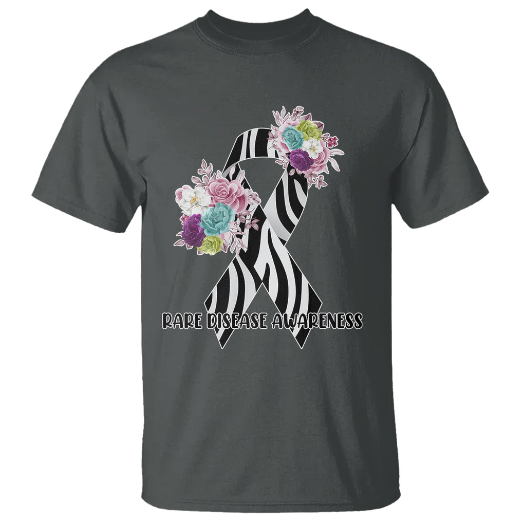 Rare Disease Day Shirts T Shirt Rare Disease Awareness Rare Disease Day Floral Zebra Ribbon TS02 Dark Heather Printyourwear