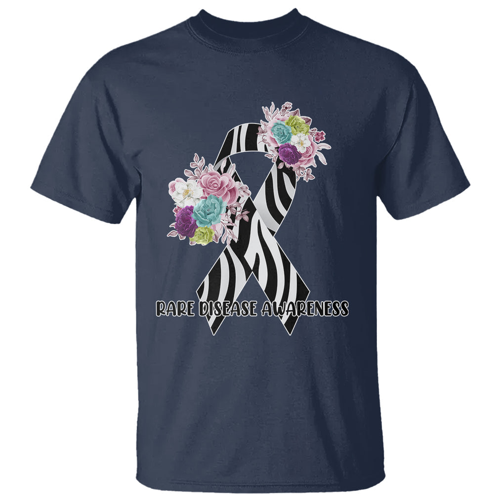 Rare Disease Day Shirts T Shirt Rare Disease Awareness Rare Disease Day Floral Zebra Ribbon TS02 Navy Printyourwear