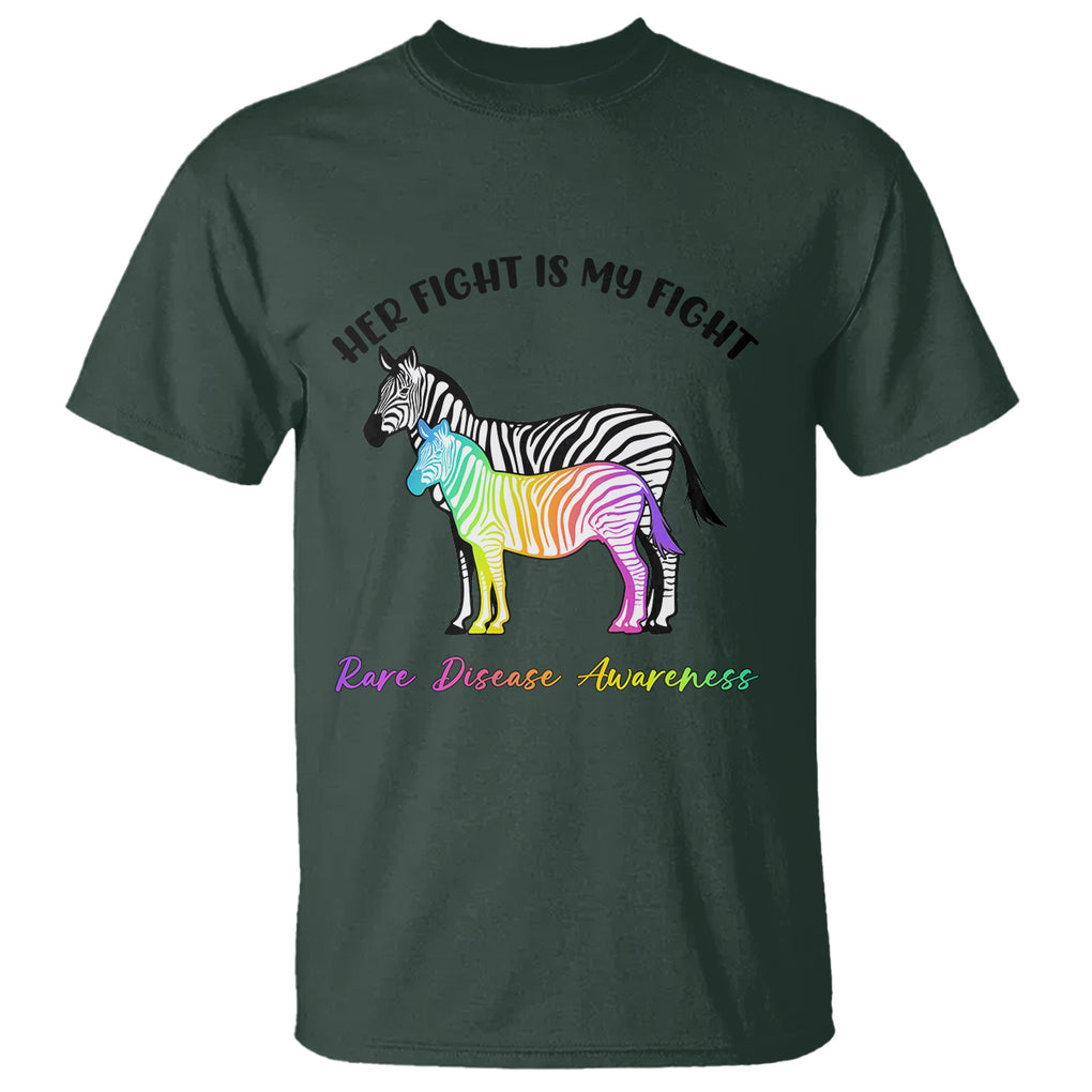 Rare Disease Day Shirts T Shirt Her Fight Is My Fight Rare Disease Awareness Support Rare Warrior Rainbow Zebra TS02 Dark Forest Green Printyourwear