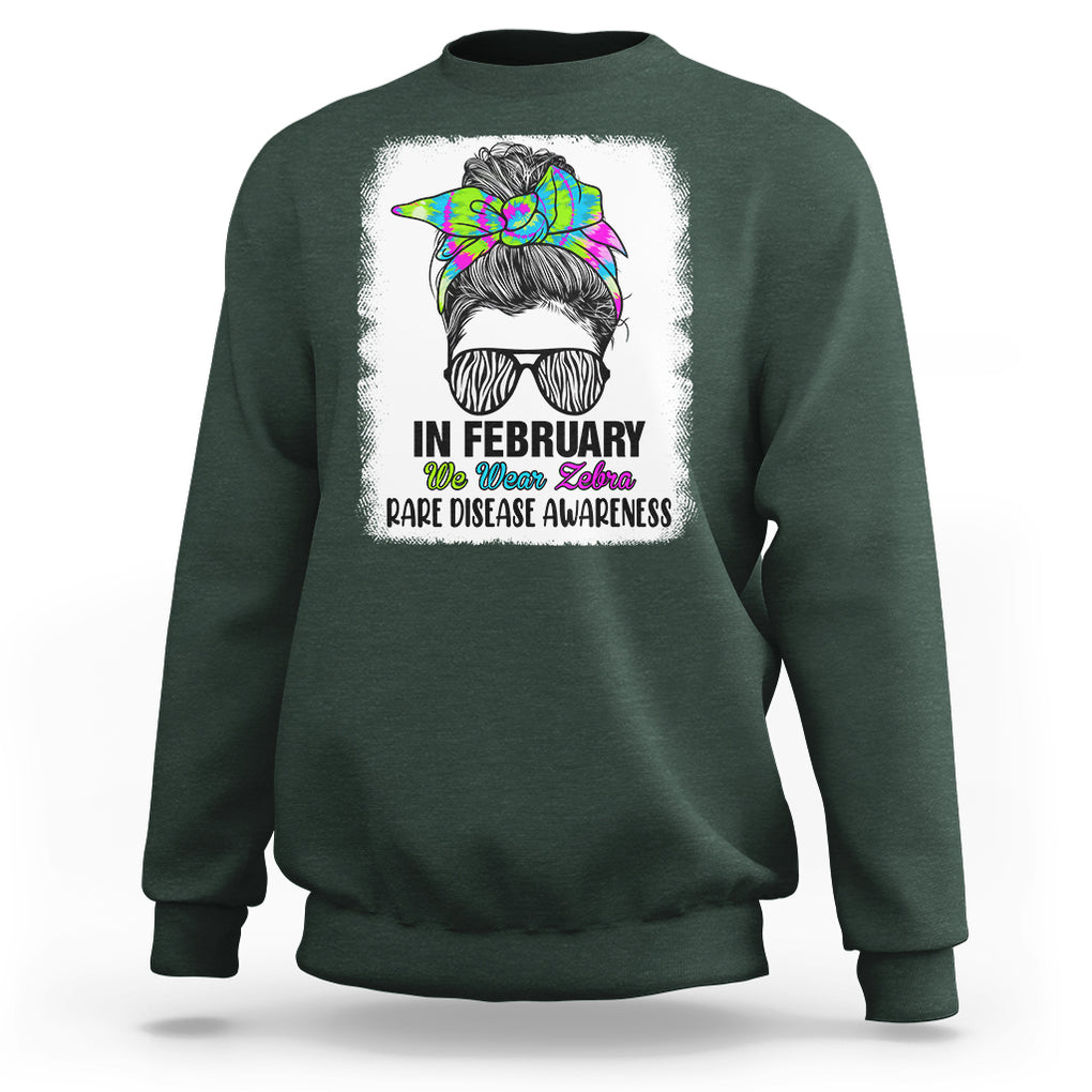 Rare Disease Day Shirts Sweatshirt In February We Wear Zebra Rare Disease Awareness Zebra Messy Bun TS02 Dark Forest Green Printyourwear