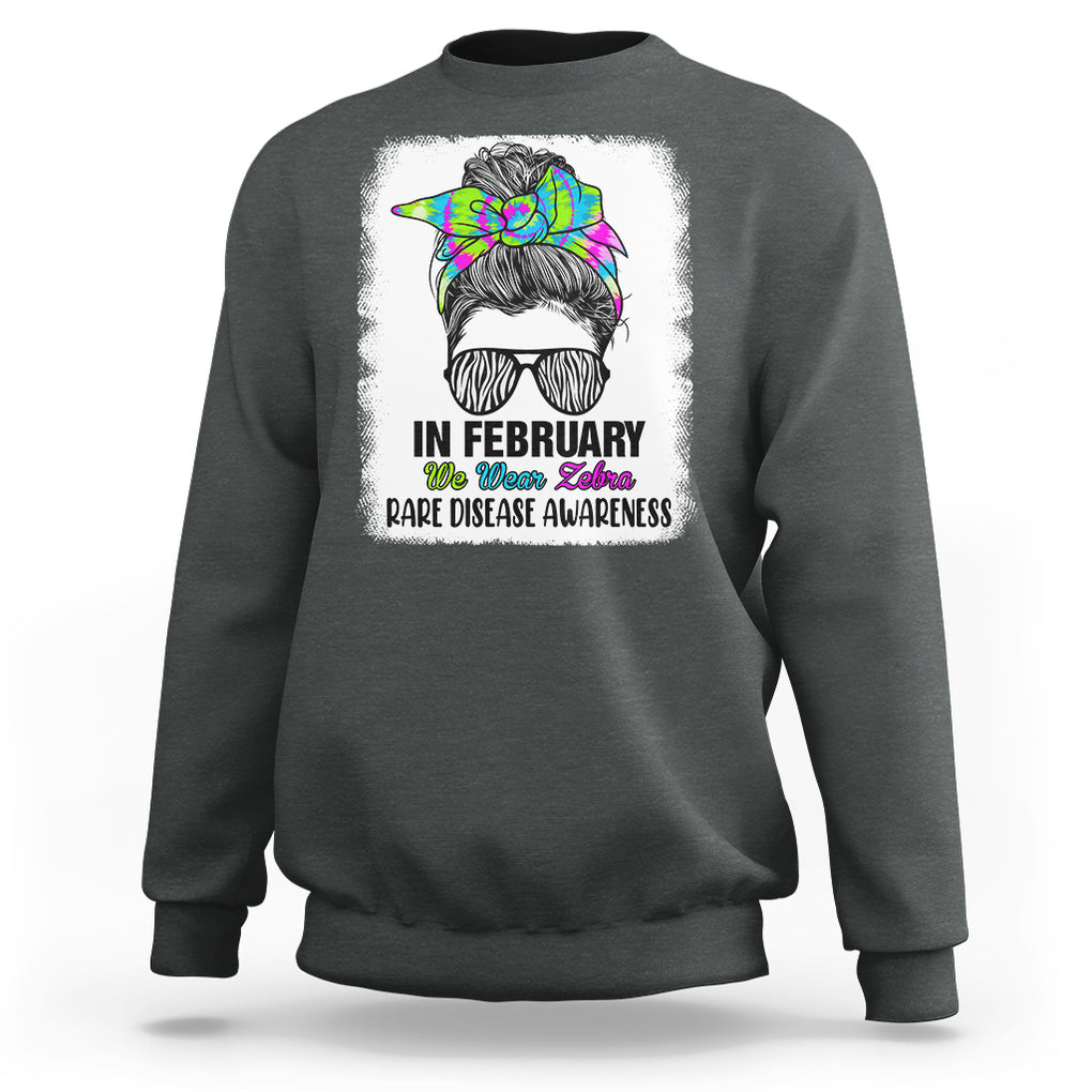 Rare Disease Day Shirts Sweatshirt In February We Wear Zebra Rare Disease Awareness Zebra Messy Bun TS02 Dark Heather Printyourwear