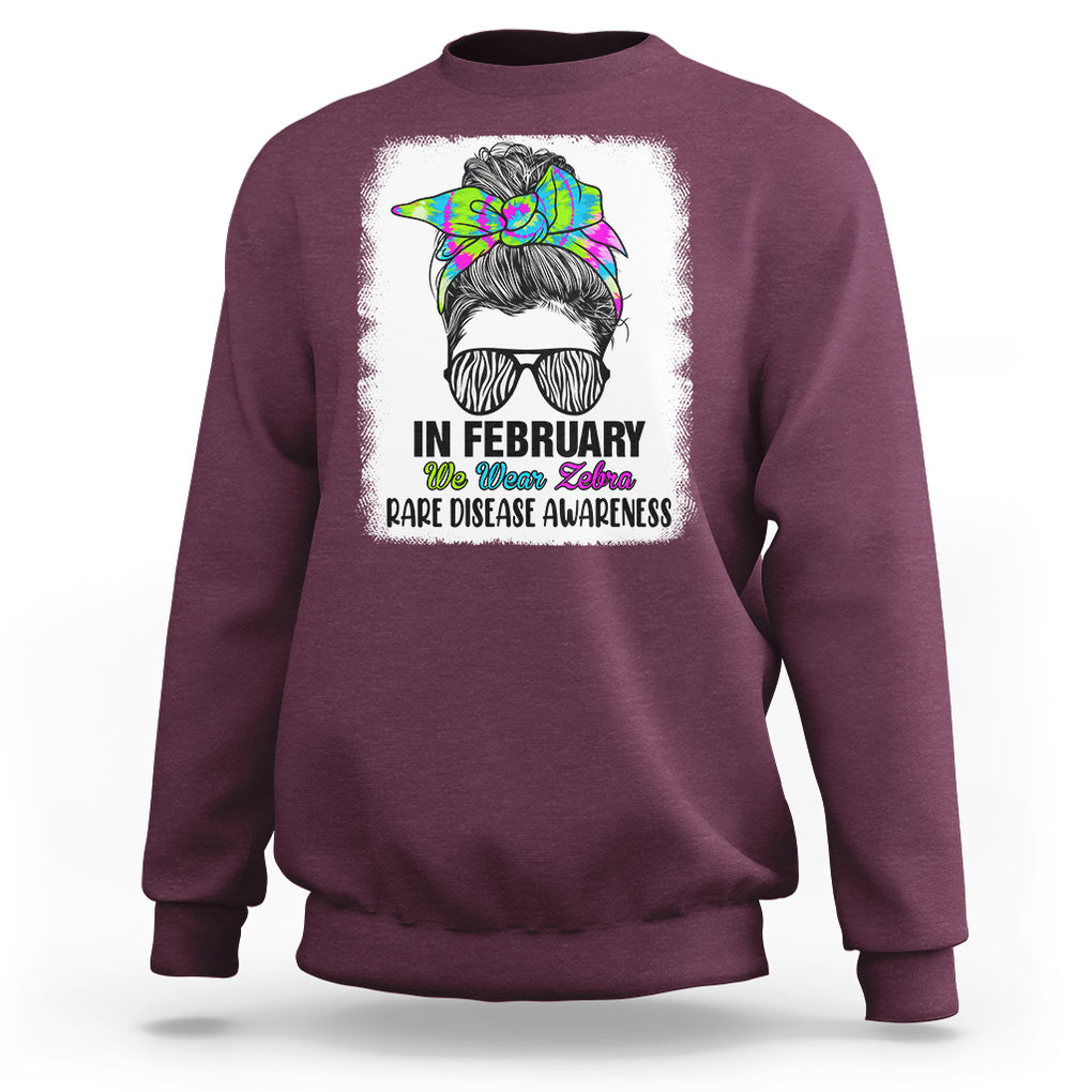 Rare Disease Day Shirts Sweatshirt In February We Wear Zebra Rare Disease Awareness Zebra Messy Bun TS02 Maroon Printyourwear