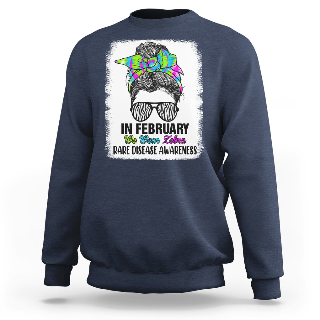Rare Disease Day Shirts Sweatshirt In February We Wear Zebra Rare Disease Awareness Zebra Messy Bun TS02 Navy Printyourwear