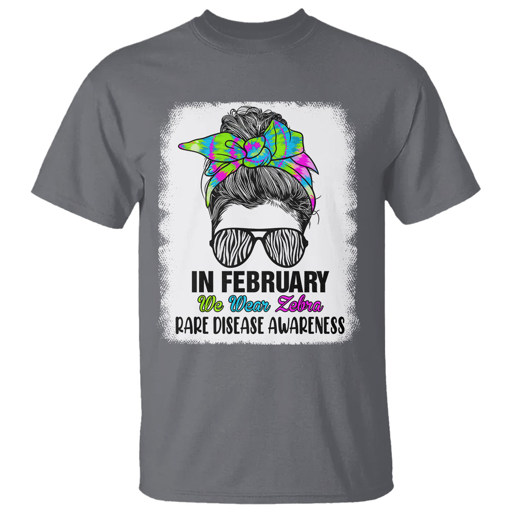 Rare Disease Day Shirts T Shirt In February We Wear Zebra Rare Disease Awareness Zebra Messy Bun TS02 Charcoal Printyourwear