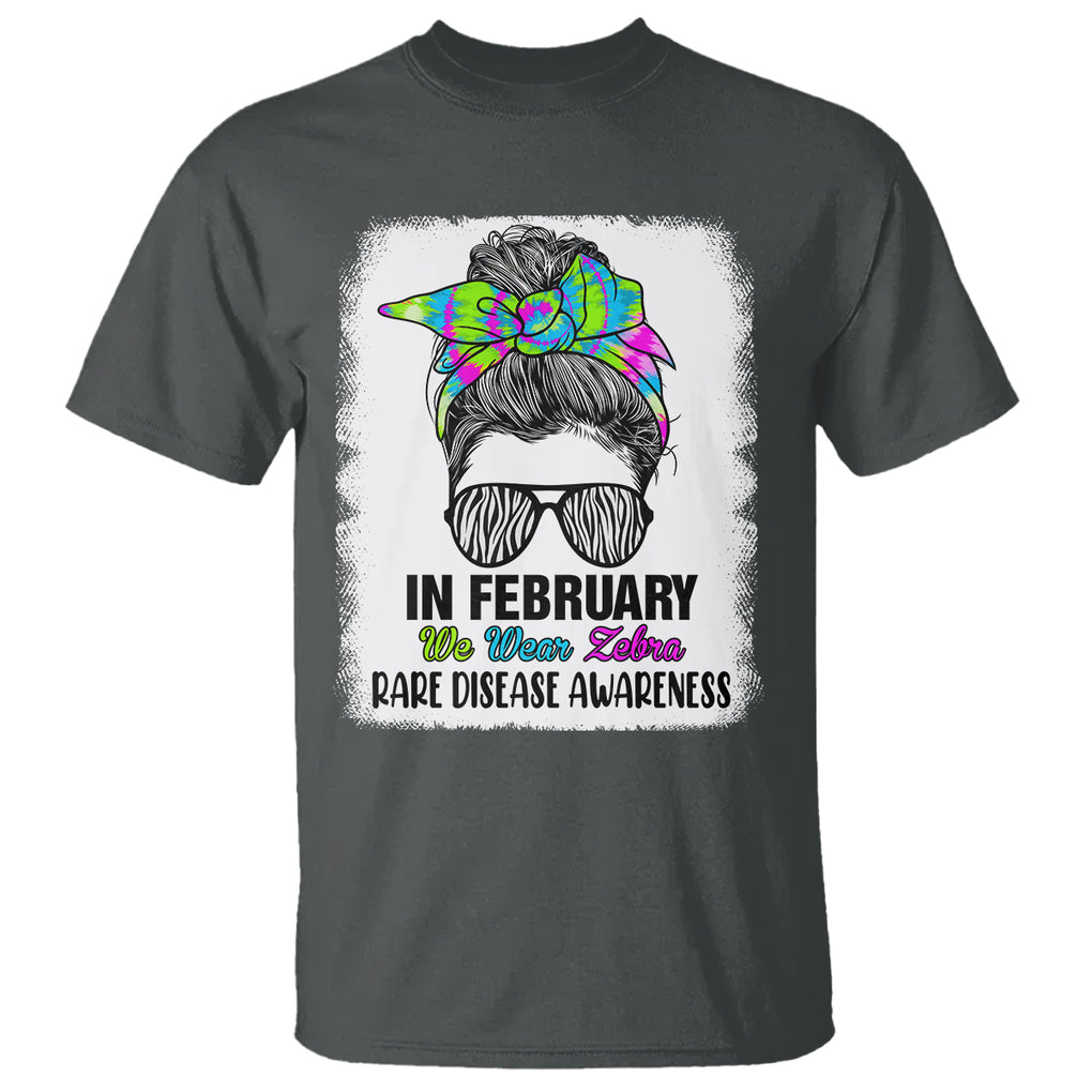 Rare Disease Day Shirts T Shirt In February We Wear Zebra Rare Disease Awareness Zebra Messy Bun TS02 Dark Heather Printyourwear