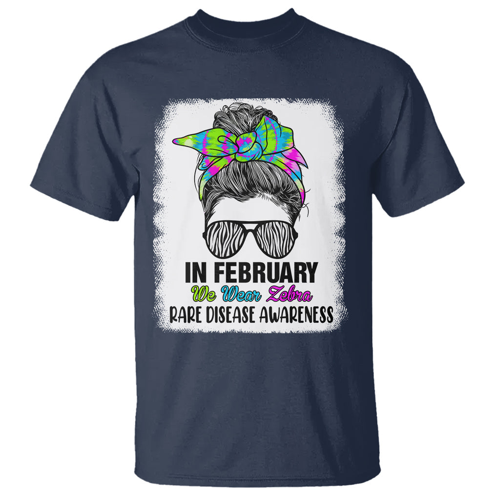 Rare Disease Day Shirts T Shirt In February We Wear Zebra Rare Disease Awareness Zebra Messy Bun TS02 Navy Printyourwear