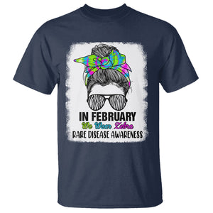 Rare Disease Day Shirts T Shirt In February We Wear Zebra Rare Disease Awareness Zebra Messy Bun TS02 Navy Printyourwear