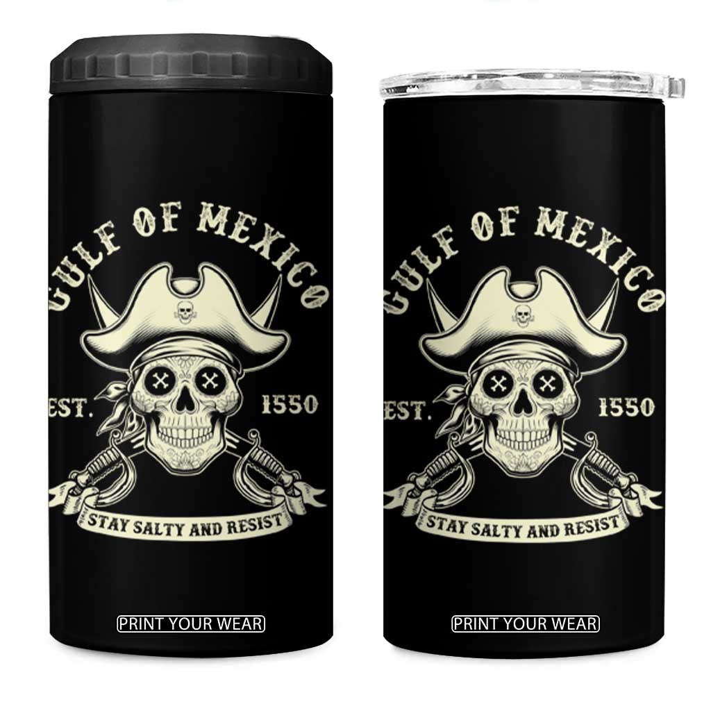 Gulf of Mexico Pirate Sugar Skull 4 in 1 Can Cooler Tumbler Est 1550 Stay Salty And Resist TS02 One Size: 16 oz Black Print Your Wear