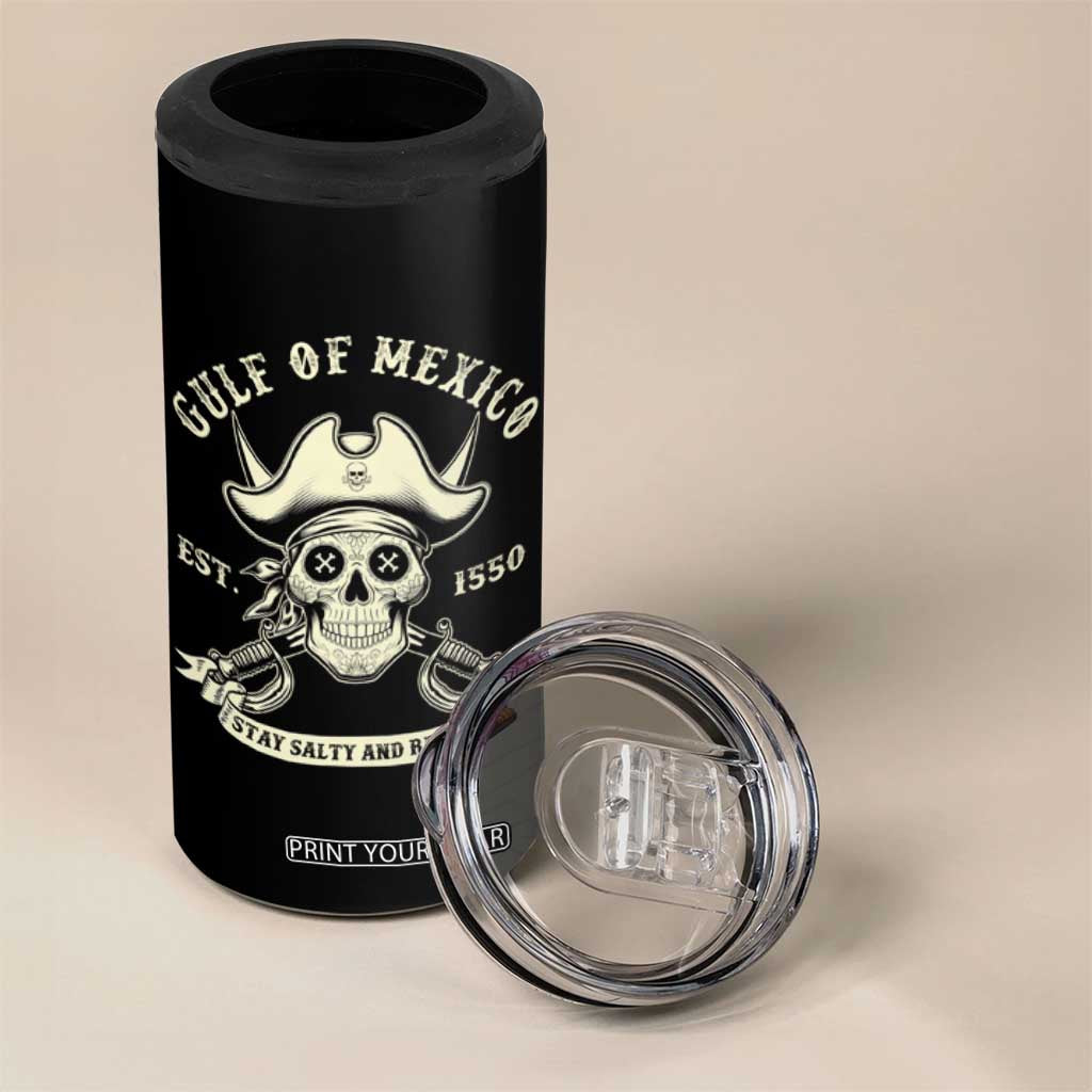 Gulf of Mexico Pirate Sugar Skull 4 in 1 Can Cooler Tumbler Est 1550 Stay Salty And Resist TS02 Print Your Wear