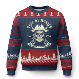 Gulf of Mexico Pirate Sugar Skull Ugly Christmas Sweater Est 1550 Stay Salty And Resist TS02 Navy Red Print Your Wear
