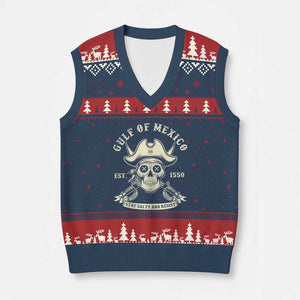 Gulf of Mexico Pirate Sugar Skull V-Neck Knit Sweater Vest Est 1550 Stay Salty And Resist TS02 Navy Red Print Your Wear