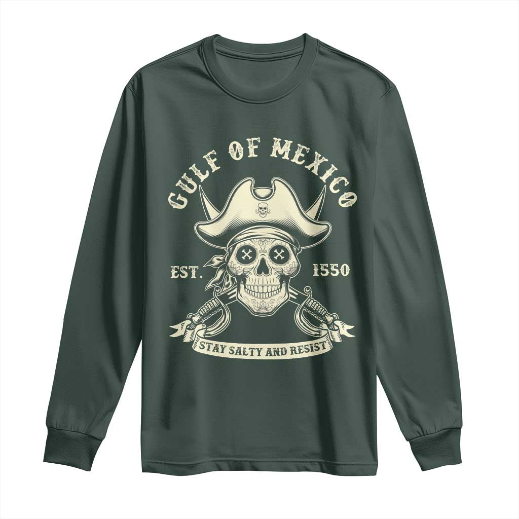 Gulf of Mexico Pirate Sugar Skull Long Sleeve Shirt Est 1550 Stay Salty And Resist TS02 Dark Forest Green Print Your Wear