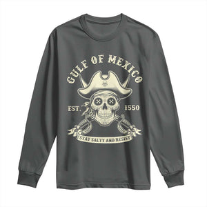 Gulf of Mexico Pirate Sugar Skull Long Sleeve Shirt Est 1550 Stay Salty And Resist TS02 Dark Heather Print Your Wear