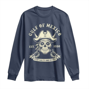 Gulf of Mexico Pirate Sugar Skull Long Sleeve Shirt Est 1550 Stay Salty And Resist TS02 Navy Print Your Wear