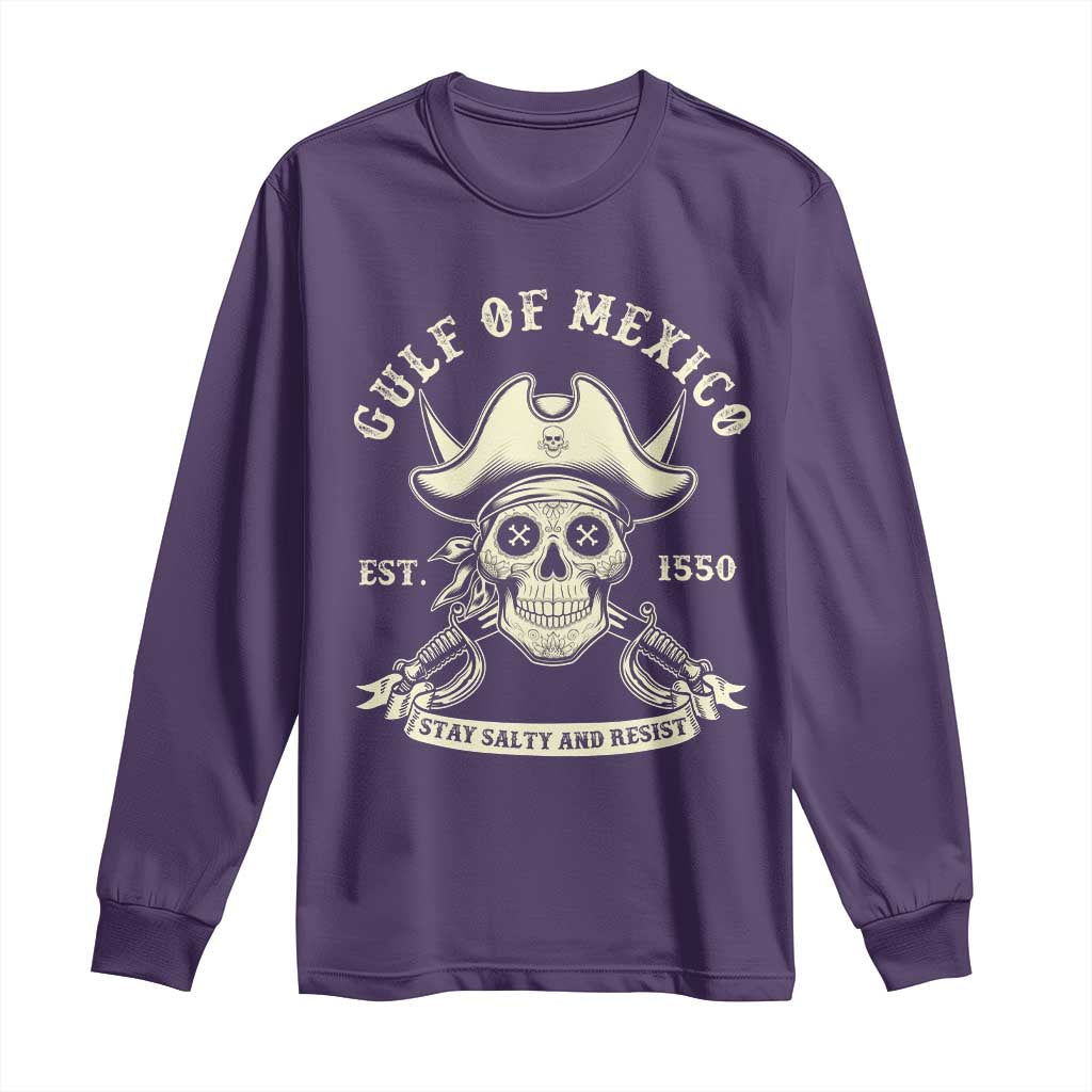 Gulf of Mexico Pirate Sugar Skull Long Sleeve Shirt Est 1550 Stay Salty And Resist TS02 Purple Print Your Wear